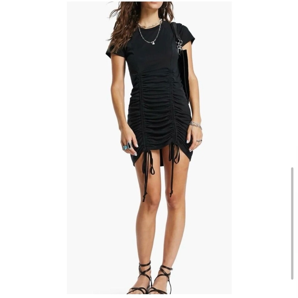 Topshop black short sleeve dress with drawstring bottom. Size M . NWOT